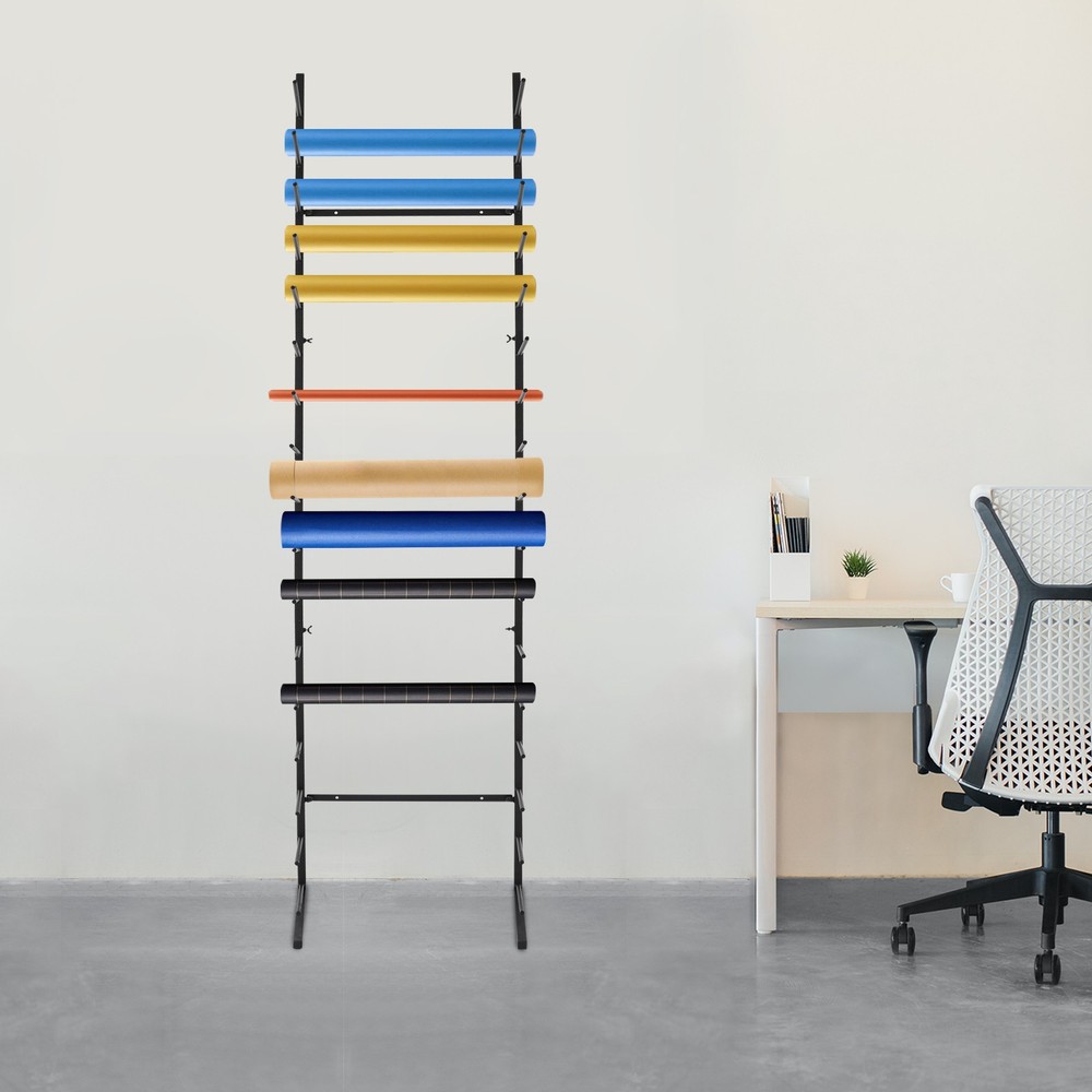17-Tier Wall Mounted Blueprint Storage Rack for Organized Creative Workspaces