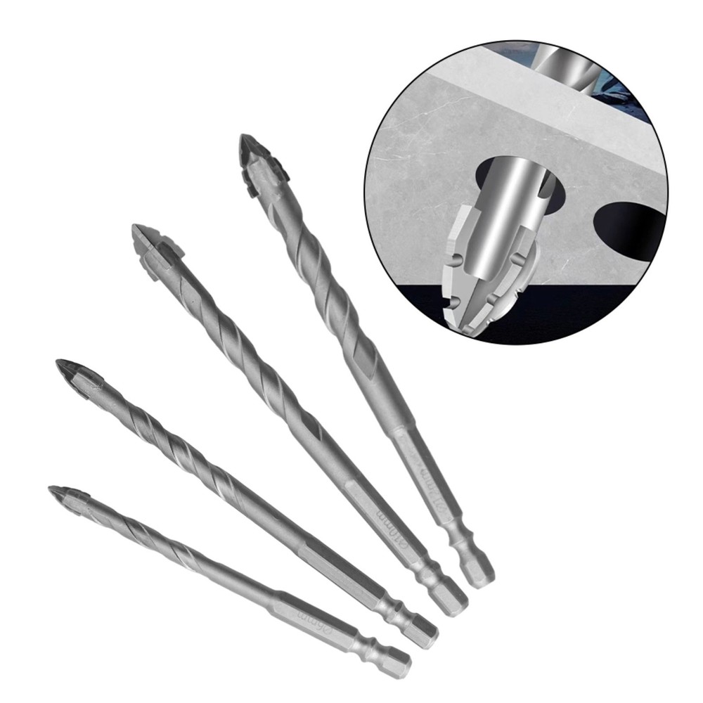 4pcs Four-Flute Eccentric Drill Drilling Glass Tile Punching Triangle Drill Bit