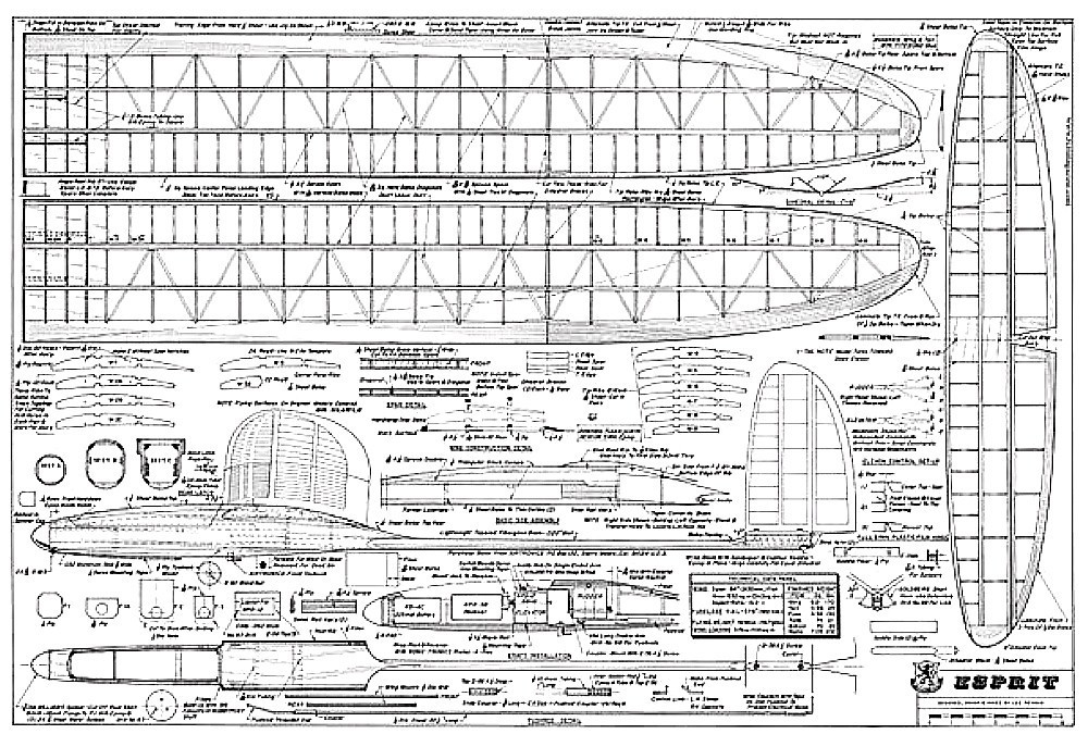 Printed RC plans & Patterns + Instructions ESPRIT FLYING SAILPLANE Span 84"