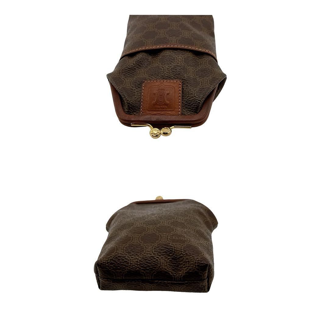 Celine Macadam Pattern Coin Pouch Clasp Accessory Case Leather Brown Used
