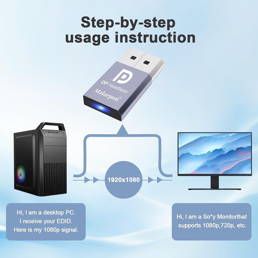 2pcs 4K DisplayPort Headless Ghost Display Emulator - Blue Light - PC Dummy Plug