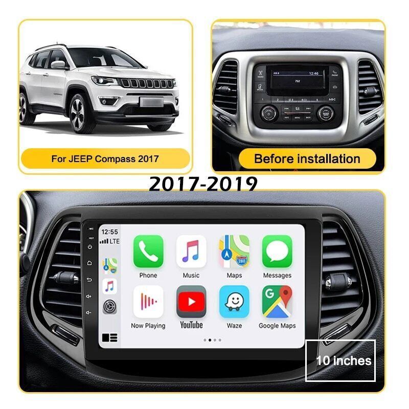 para Jeep Compass 2017-2019 Apple CarPlay Android Auto Android 14 Radio de coche