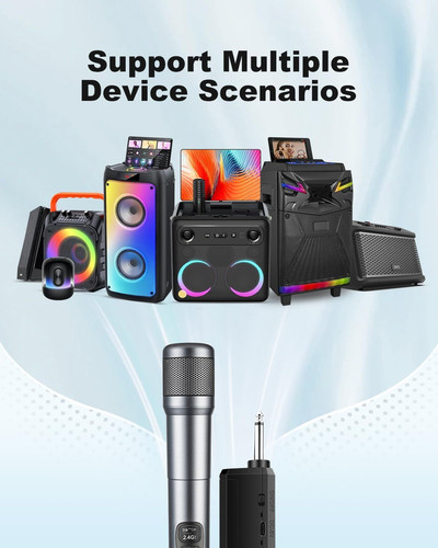 Wireless Microphone, Dual Handheld Dynamic Mic with Rechargeable Silver