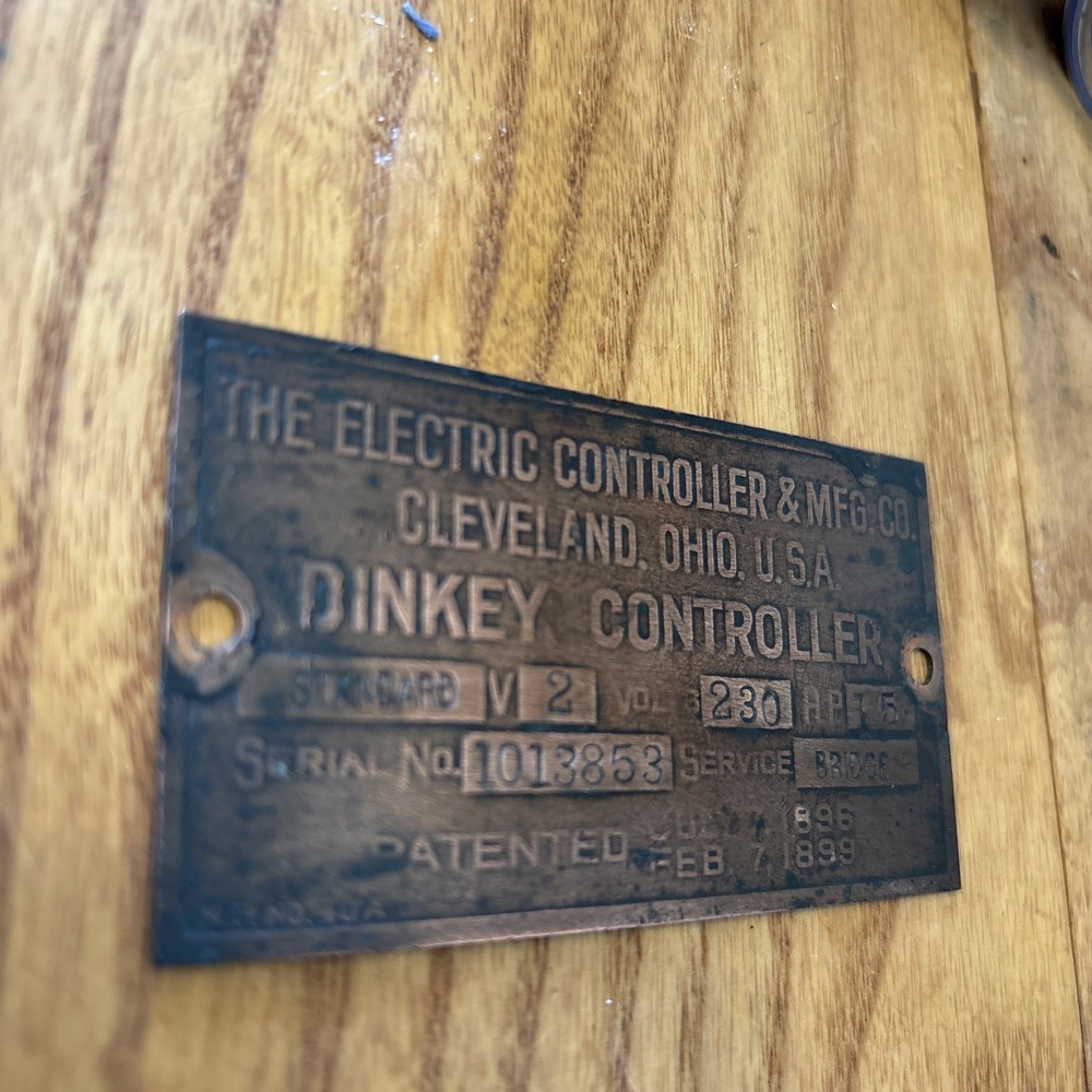 Dinkey Controller Copper/Brass Engine Tag 1899 Patent