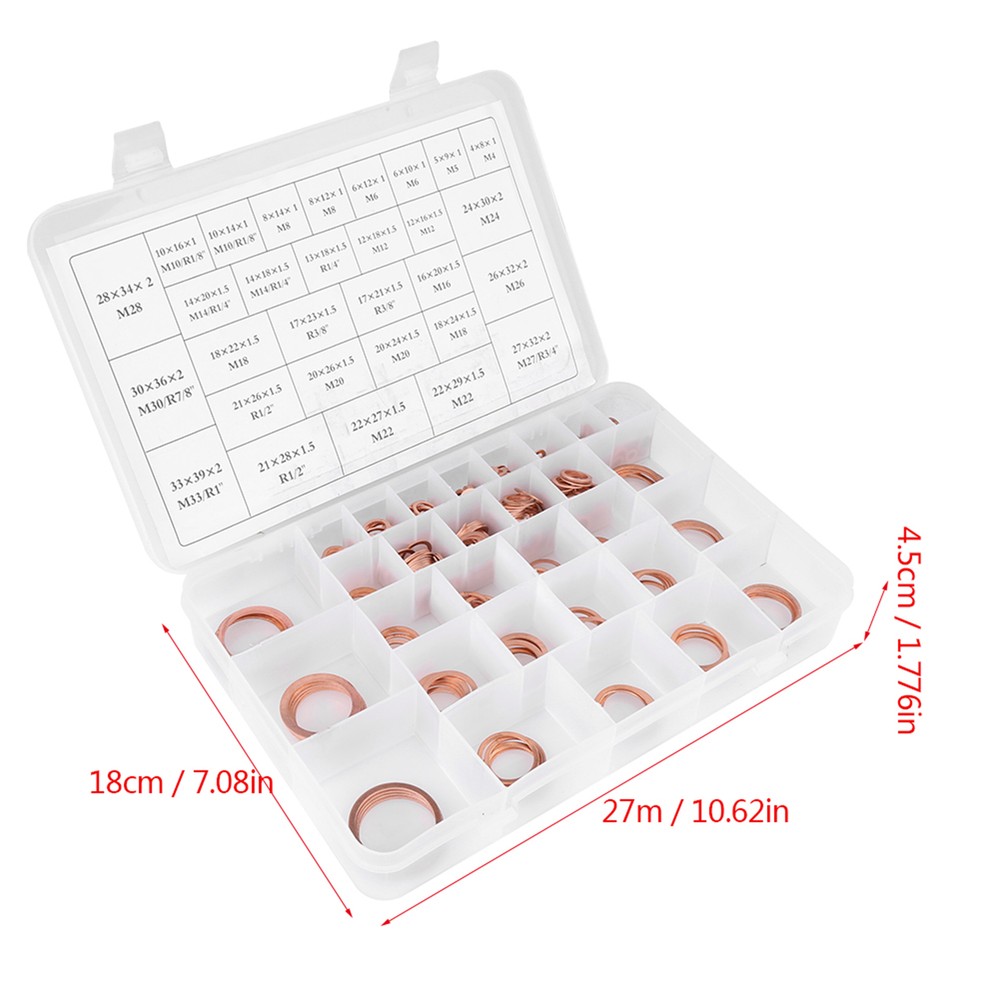 568Pcs High Quality 30 Sizes Copper Washers Flat Ring Set Kit With Plastic Box