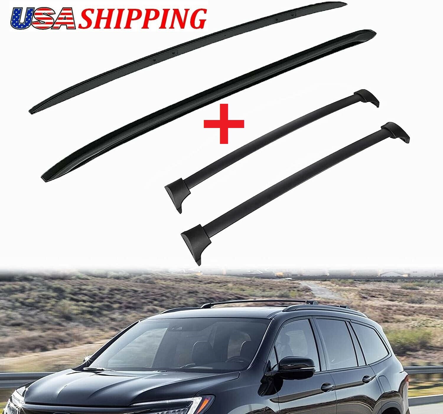 4Pcs Roof Rack Side Rail + Cross Bar for Honda Pilot 2016-2022 Roof Rails Bars