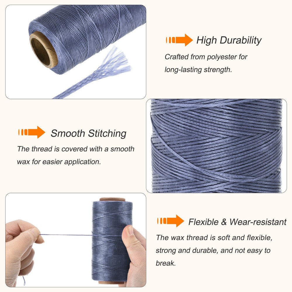 197 Yard 1mm 210D Flat Waxed Thread Polyester, Gray Blue