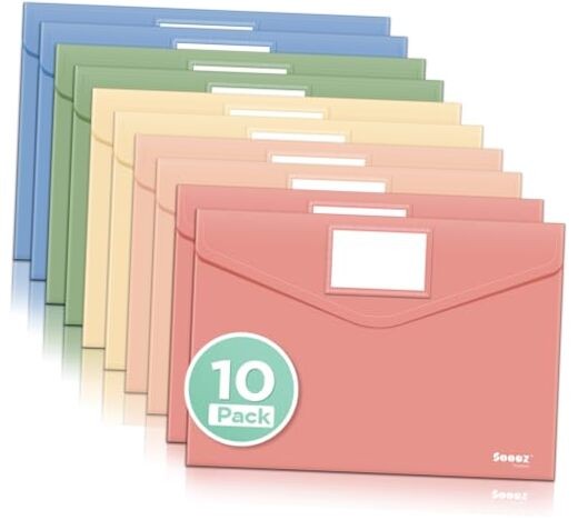 Pack Plastic Envelopes, Plastic File Folder, Folders for Documents 10 Retro/A4
