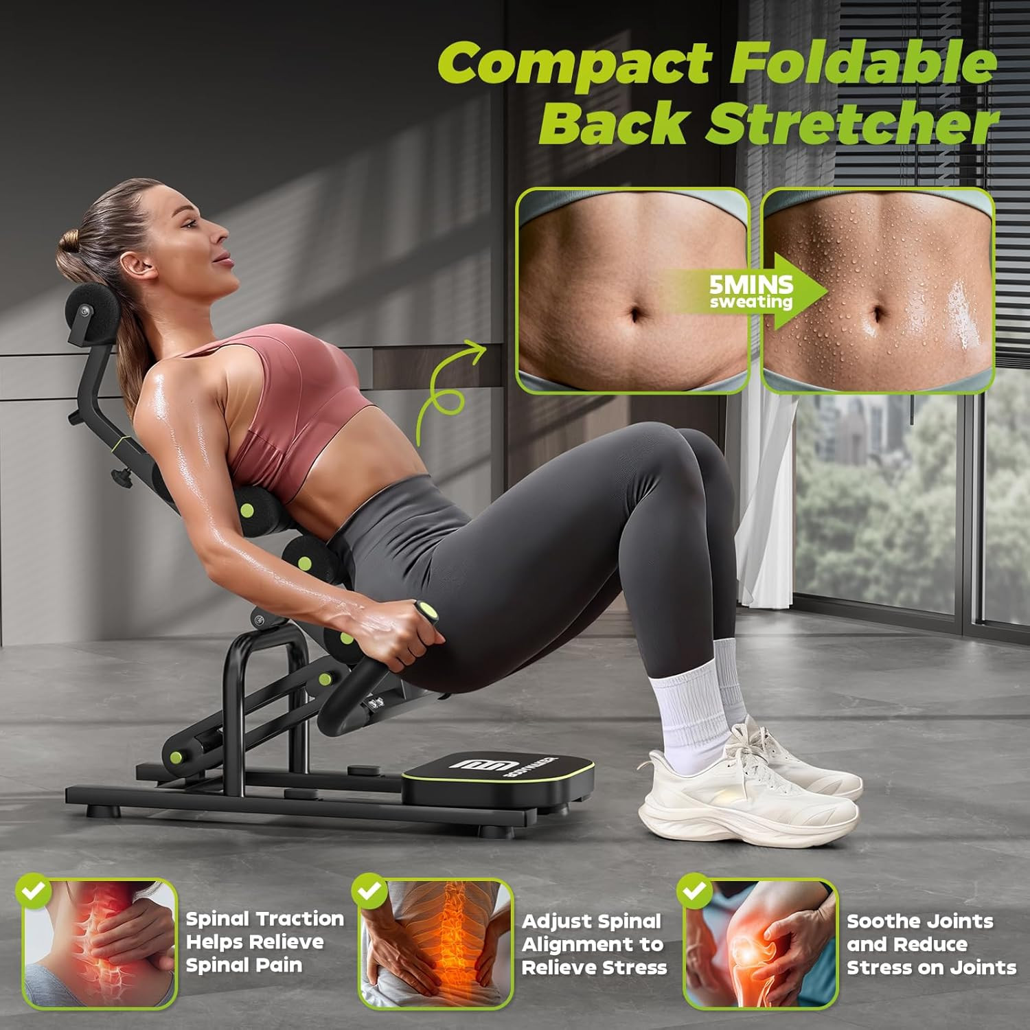 Mini Inversion Chair for Back Pain Relief, Compact Foldable Back Stretcher with