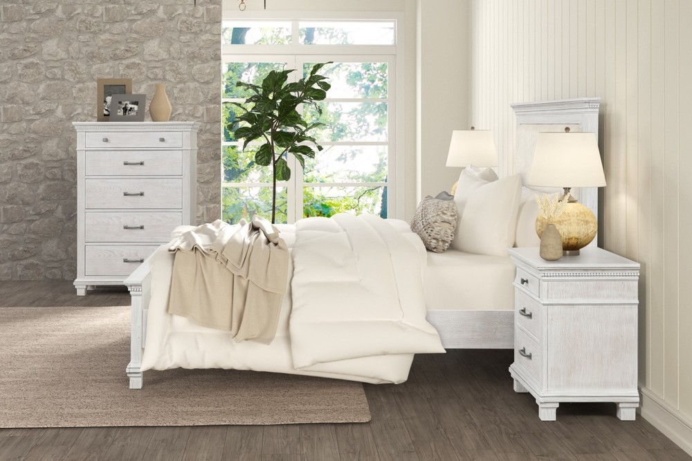 Transitional Style Eastern King Size 4pc Bed Set Weathered Gray Finish