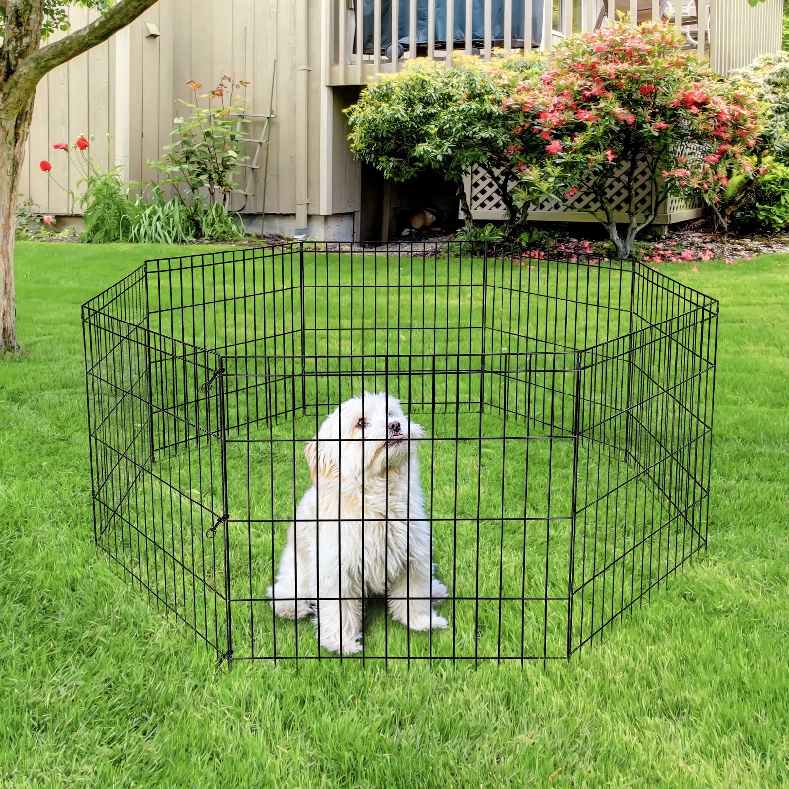 Dog Playpen 24" 8 Panels Foldable Exercise Pen Pet Playpen Fence Indoor Outdoor
