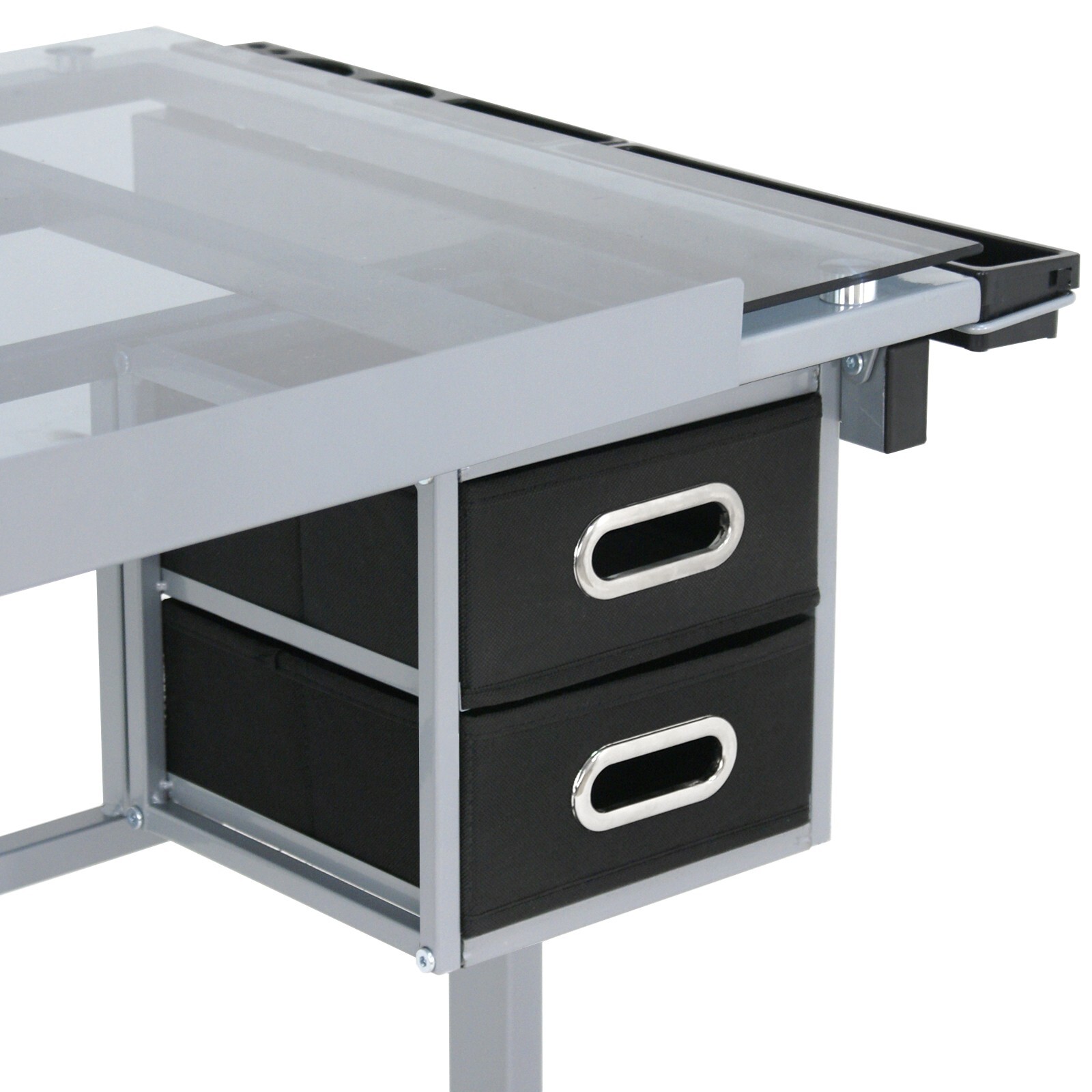 Drafting Table on Wheels Adjustable Glass Tabletop Drawing Desk w/Storage Drawer