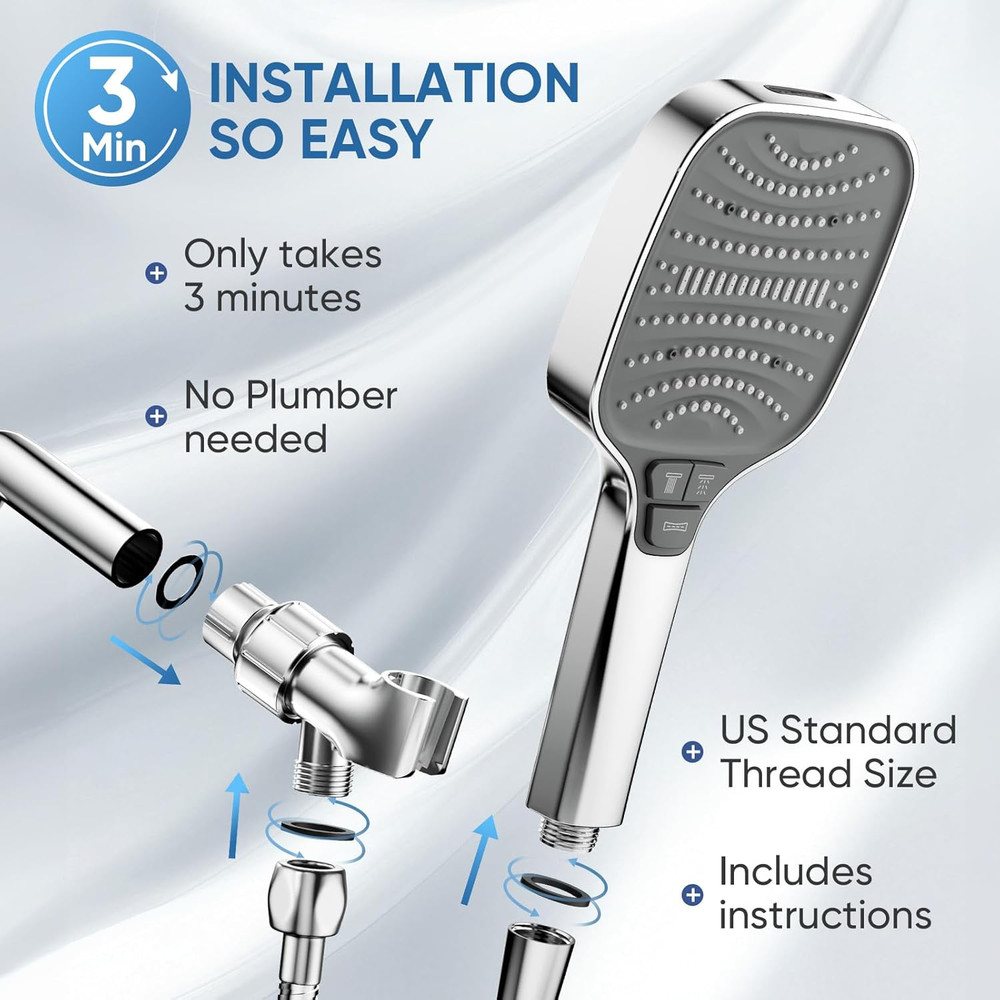 High Pressure Handheld Shower Head 8 Modes Silver