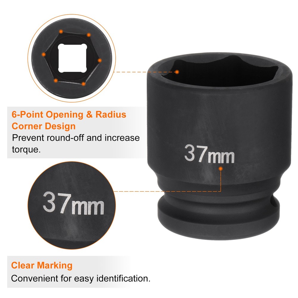 6-Point Impact Socket 3/4" Drive 37mm Metric 40Cr Impact Socket