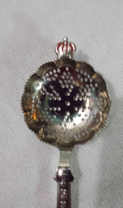 Konge Regit Danmark Silver Plated Sugar Sift Tea Strainer Spoon Crown Christian