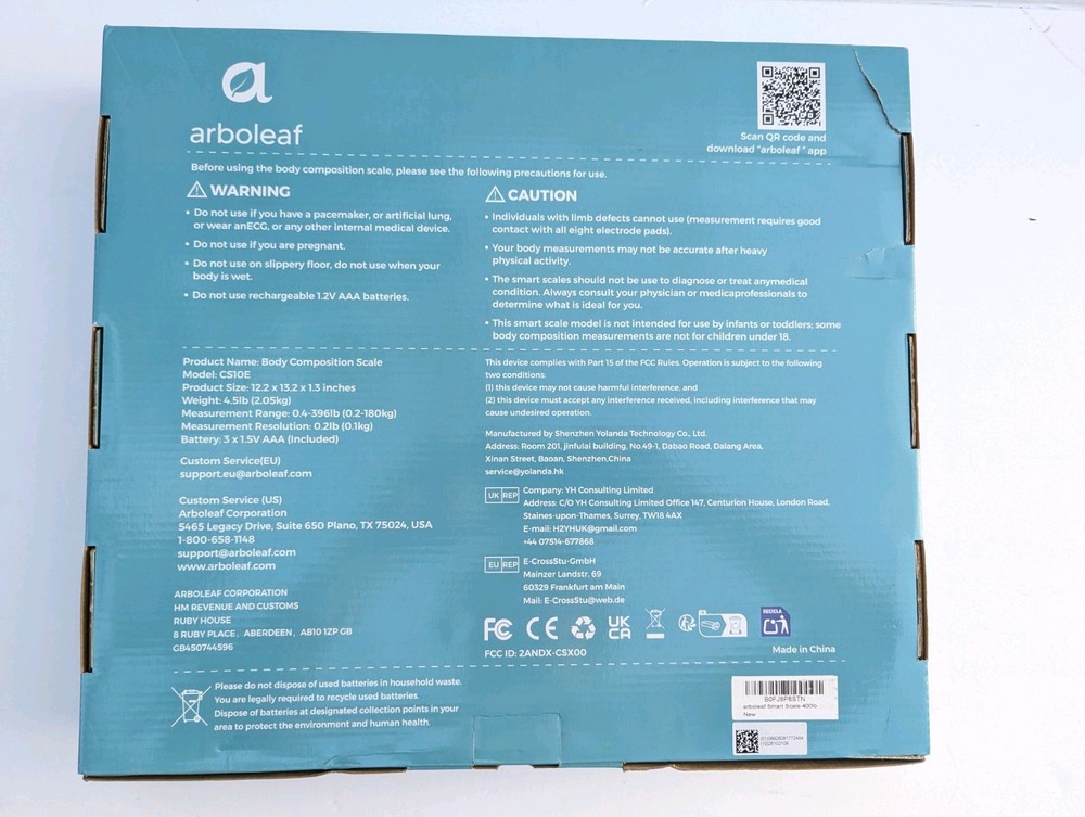 Arboleaf Body Composition Scale Bluetooth CS10E NEW Open Box