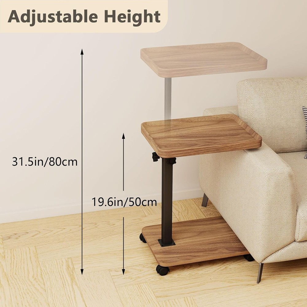 End Table TV Tray Table Adjustable Height Small Spaces 360°Swivel Side Table