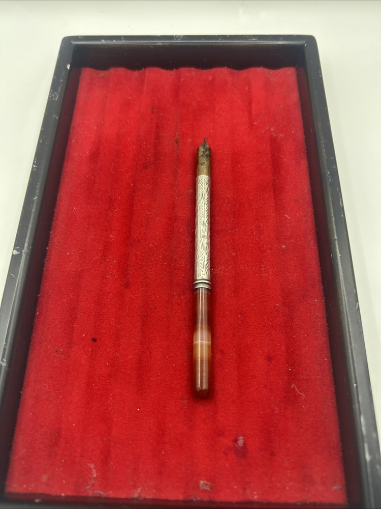Antique Victorian Silver & Agate Miniature  Dip Pen