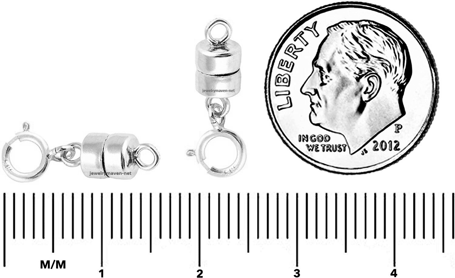 4.5mm 14k MAGNETIC CLASP Converter 1/2" Extender WHITE Gold spring ring RHODIUM