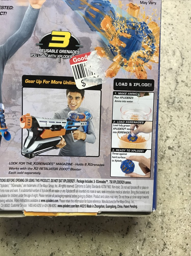 Xploderz Xgrenades 3 Pack Of Reusable Grenades Unopened with 750 xploderz rounds