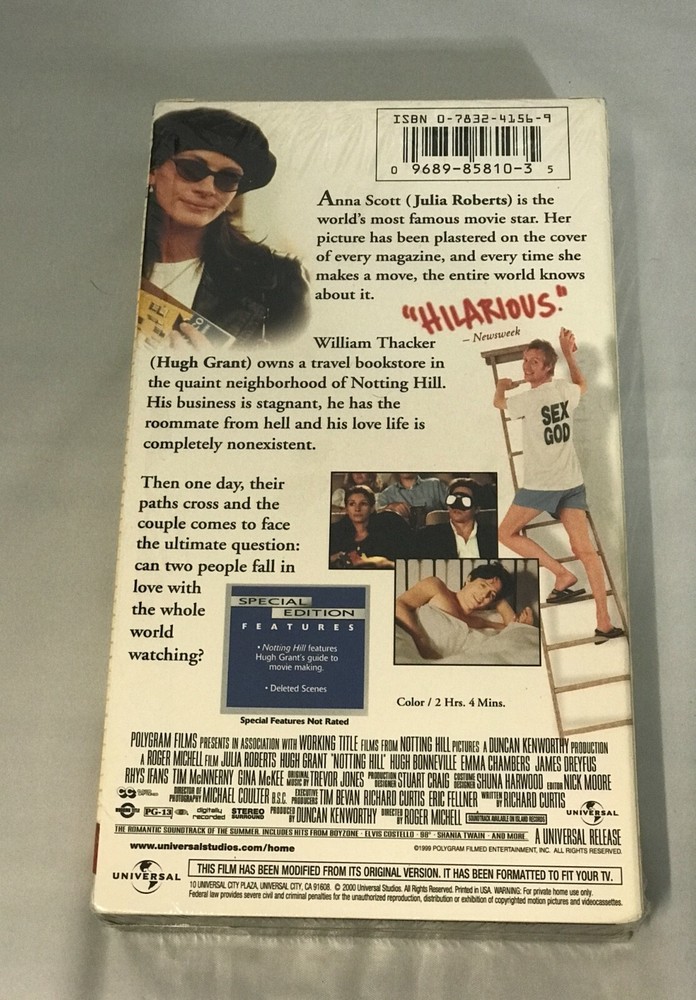 Notting Hill (VHS, 2000, Special Edition) includes deleted scenes