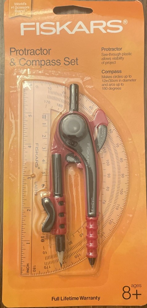 Red Fiskars  Protractor & Compass Set.
