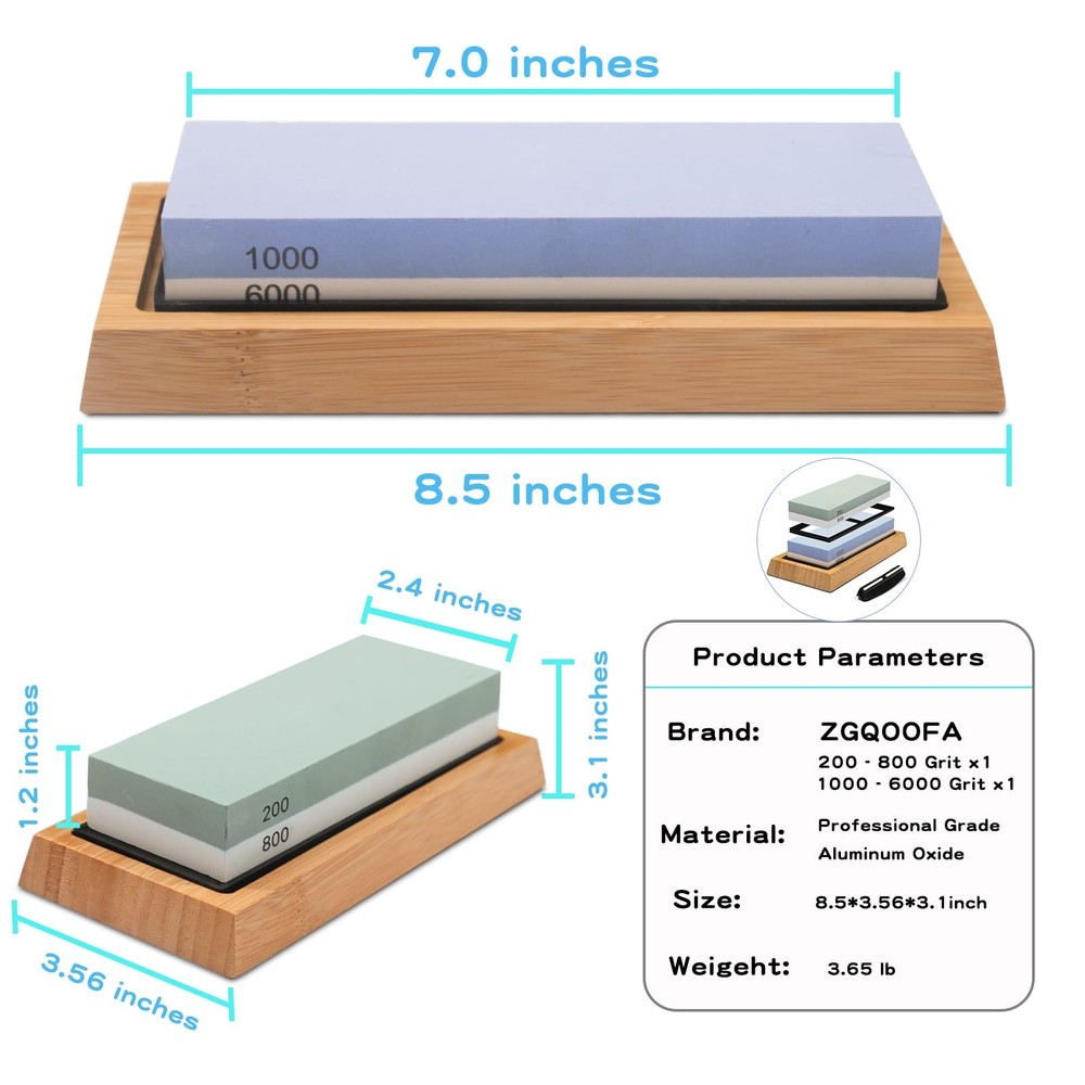 Whetstone Knife Sharpening Stone Kit Double Straight Chef Sharpener Set 200/...