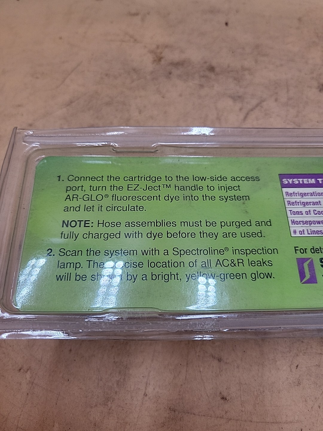 SPECTROLINE EZ-4/ECS EZ-JECT DYE CAPSULE LEAK DECTCTOR CARTIDGE 1/2 OUNCE
