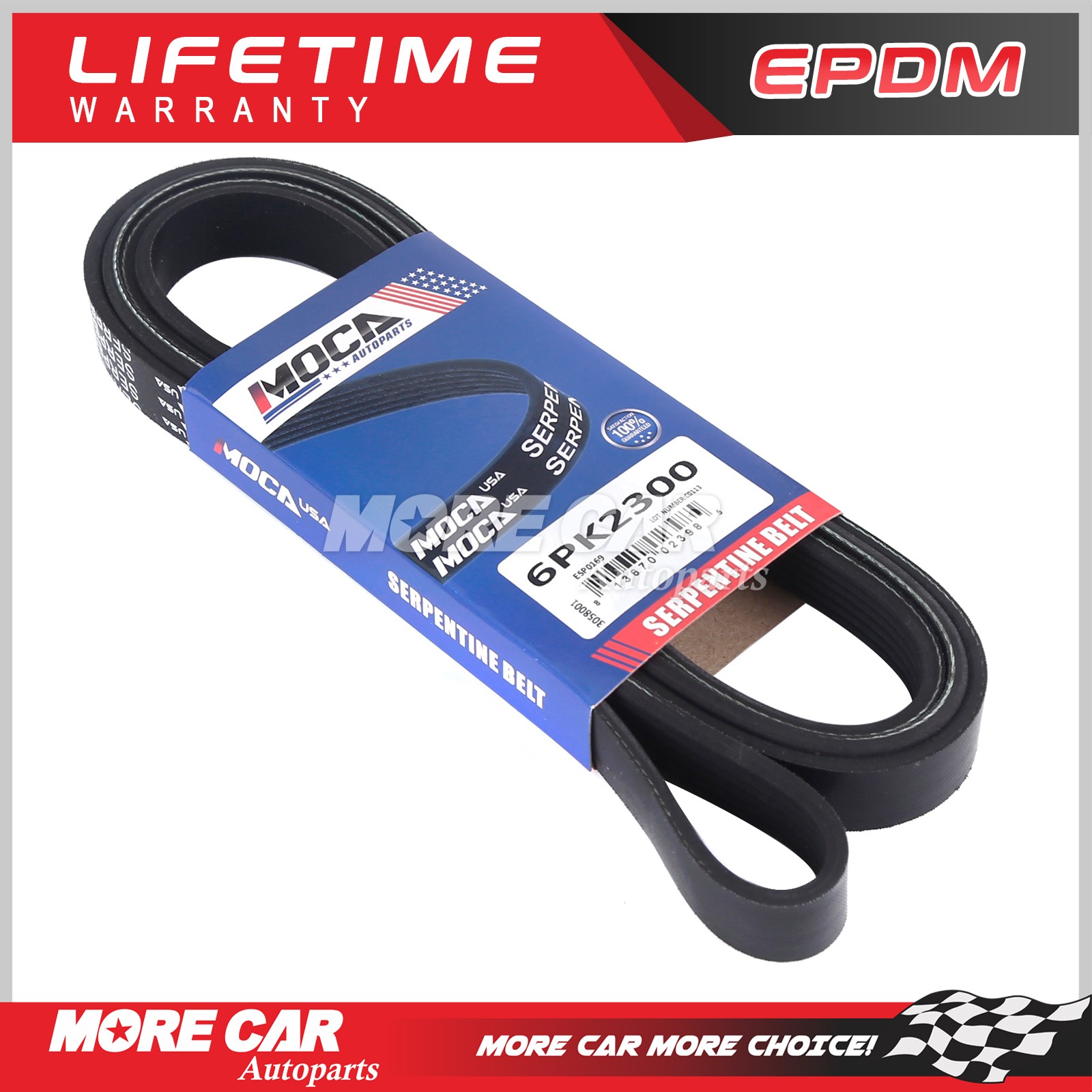 EPDM Serpentine Belt 6PK2300 for Buick Ford GMC Chevrolet Pontiac Saab V6 V8 L6