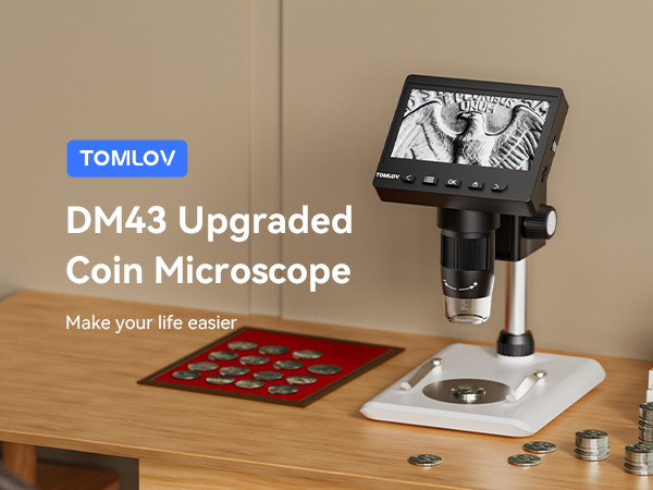 TOMLOV Digital Microscope Coin magnifier Camera 4.3" HD 720P 1000X Magnification
