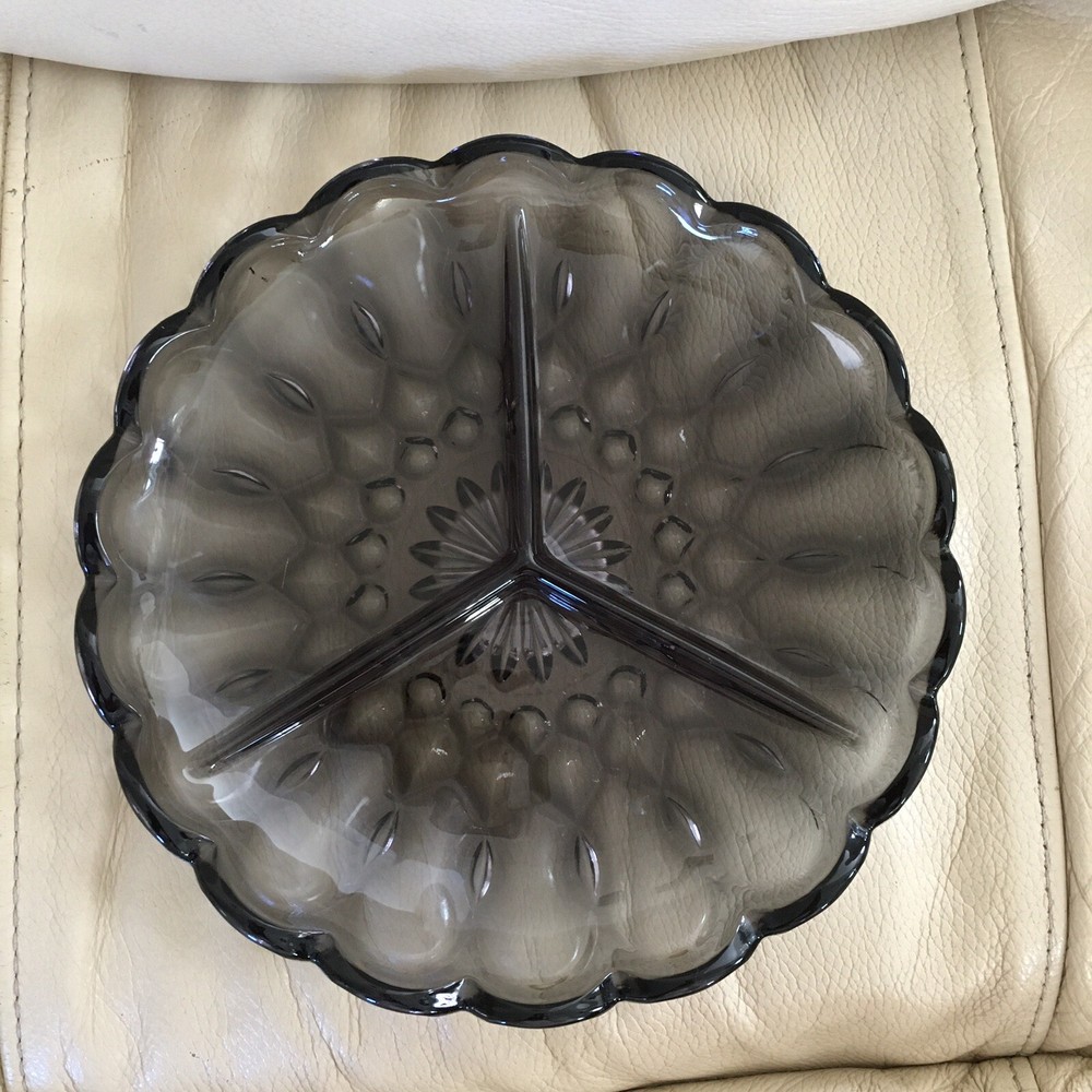 vintage Black Smoke crystal divided Dish