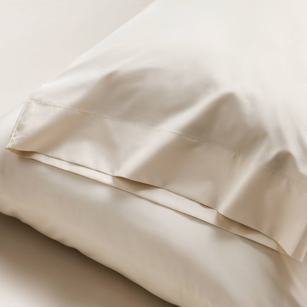 Queen 400 Thread Count Percale Sheet Set Natural - Casaluna
