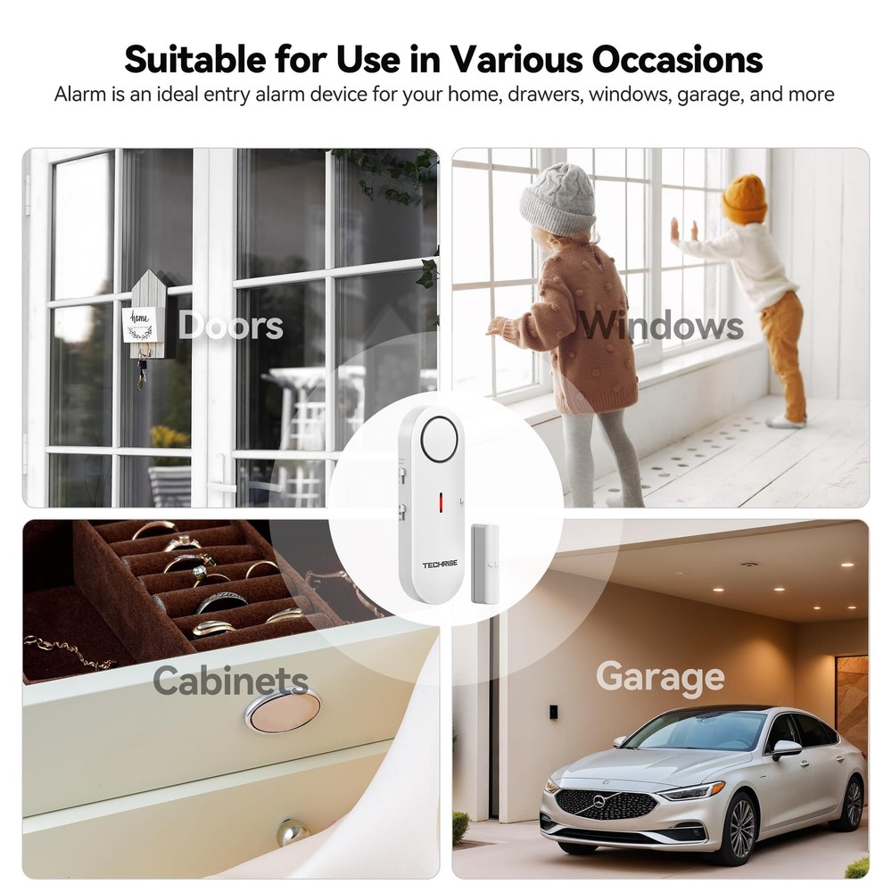 TechRise 2-in-1 Alarm & Chime, Easy-to-Install Door Sensor, White