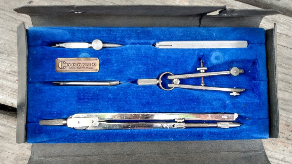 Vintage Antique Charvoz Drafting Tool Set in Case Compass