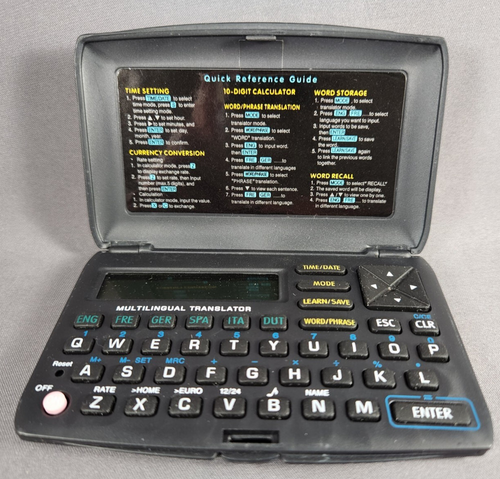 Bell & Howell Electronic Multilingual Translator Pocket Calculator Guide Battery