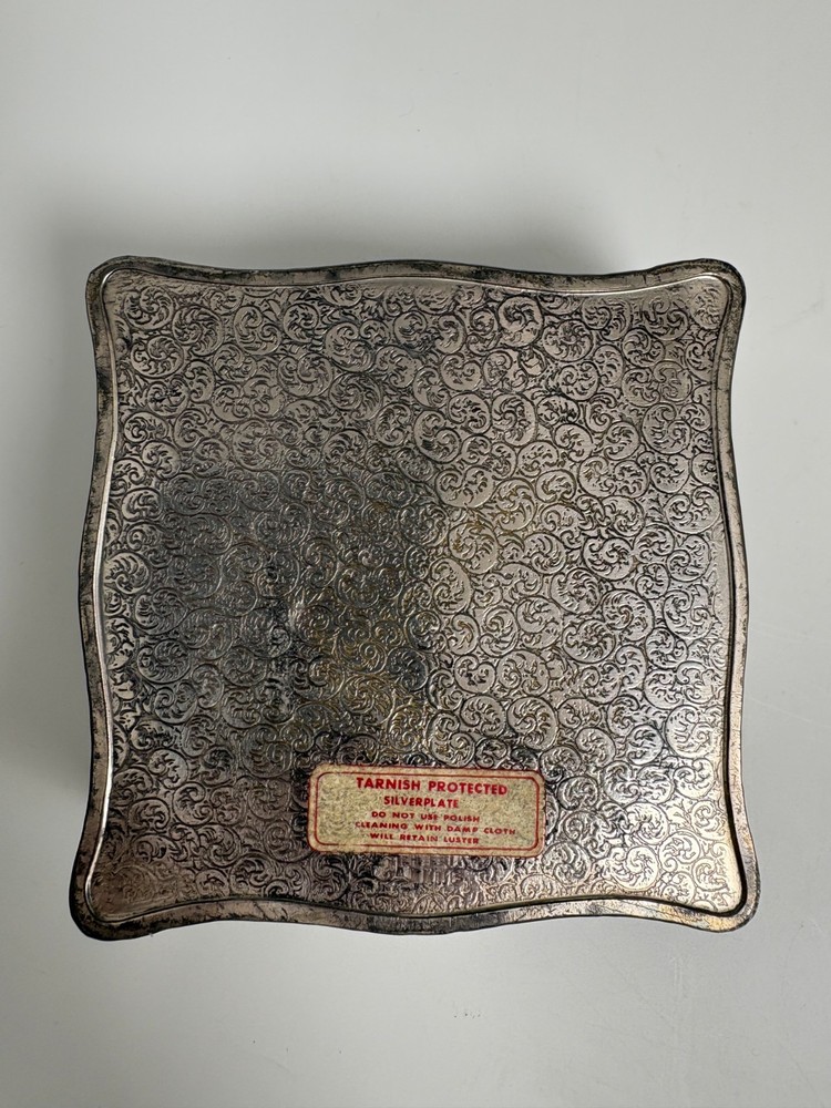 Silver Plated Jewelry Trinket Box Ornate Etched Red Velvet Lined