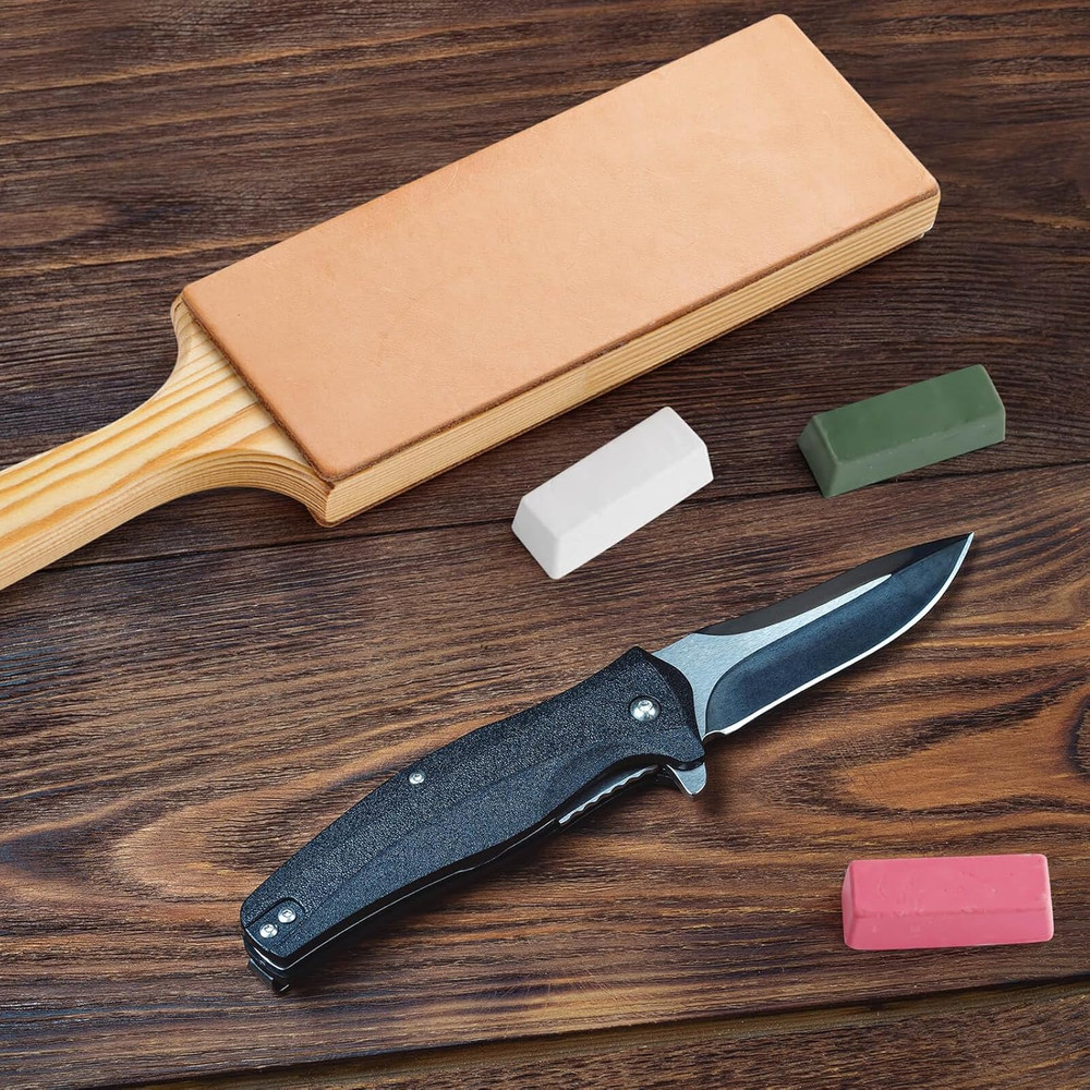Oversize Double Sided Leather Strop Kit(3" Knife Stropping Leather）With Ergonomi