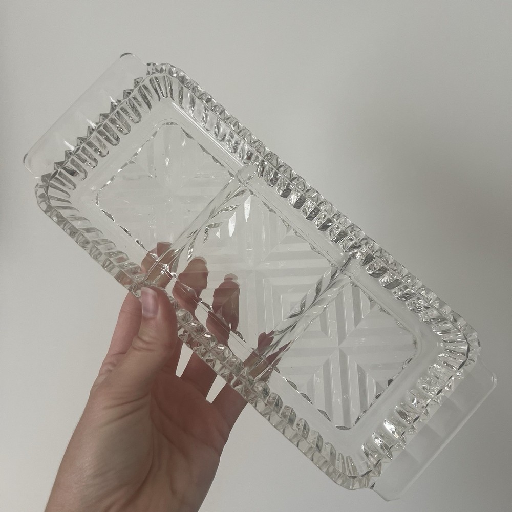 Vintage Glass Rectangular Trinket Tray - 3 Compartments