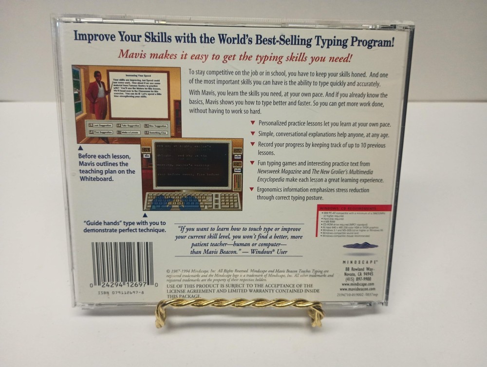 Mavis Beacon Teaches Typing Version 3 1994 Mindscape PC CD-ROM Disc