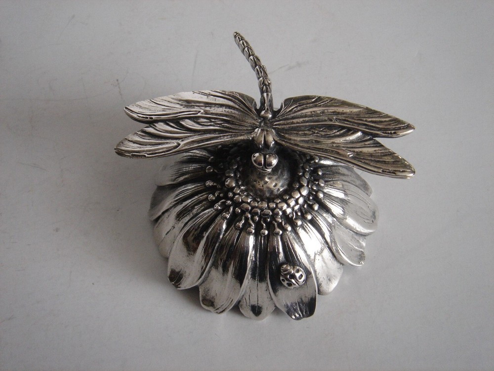 Reed & Barton Silver Plated Dragonfly w/Lady Bug Music Box Non-Working Order