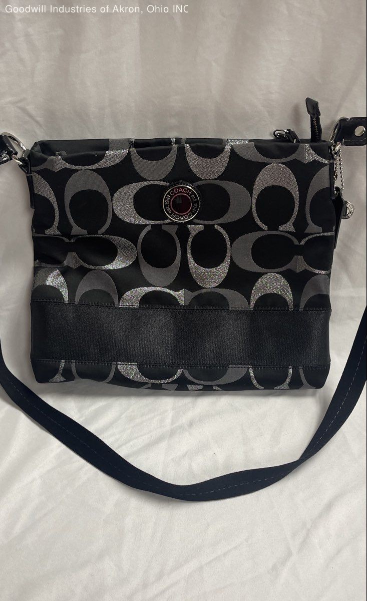 Coach Signature C Black Silver Crossbody Bag Purse F20430 COA