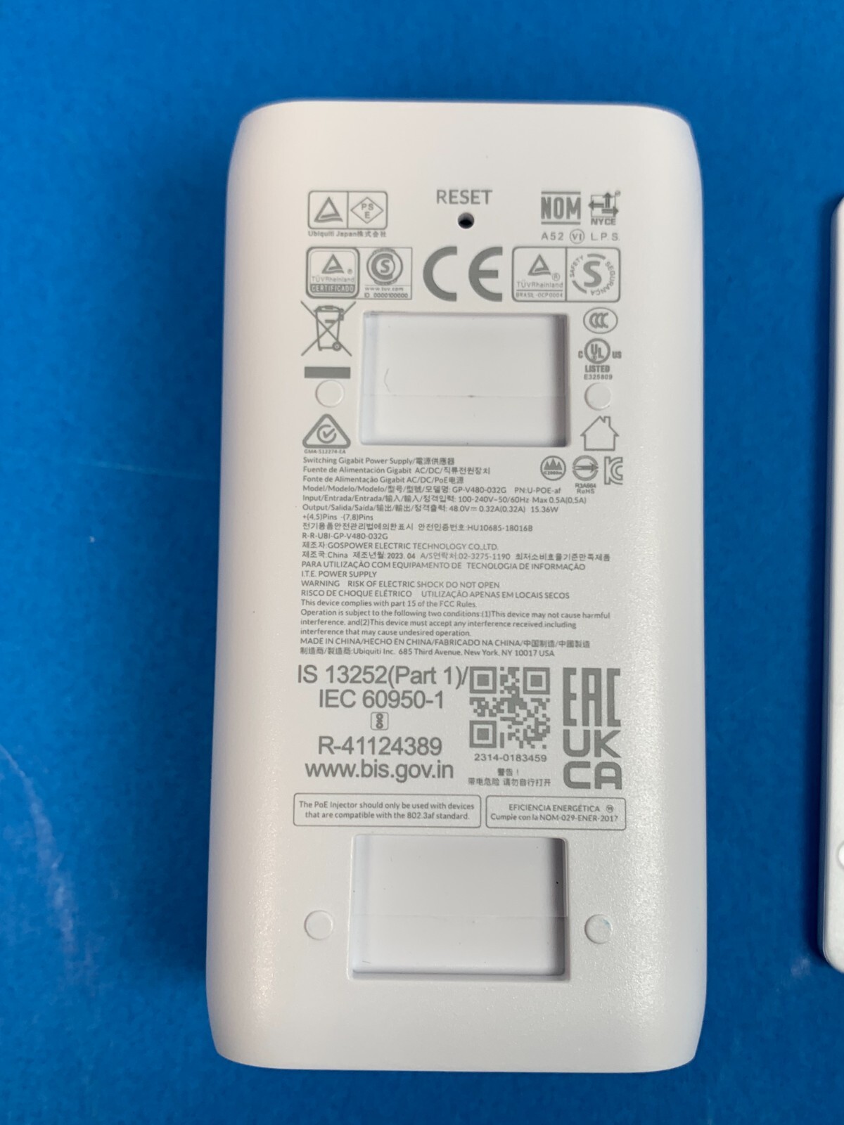 Ubiquiti Unifi U-POE-AF 48V POE Injector GIGABIT Power Supply GP-V480-032G