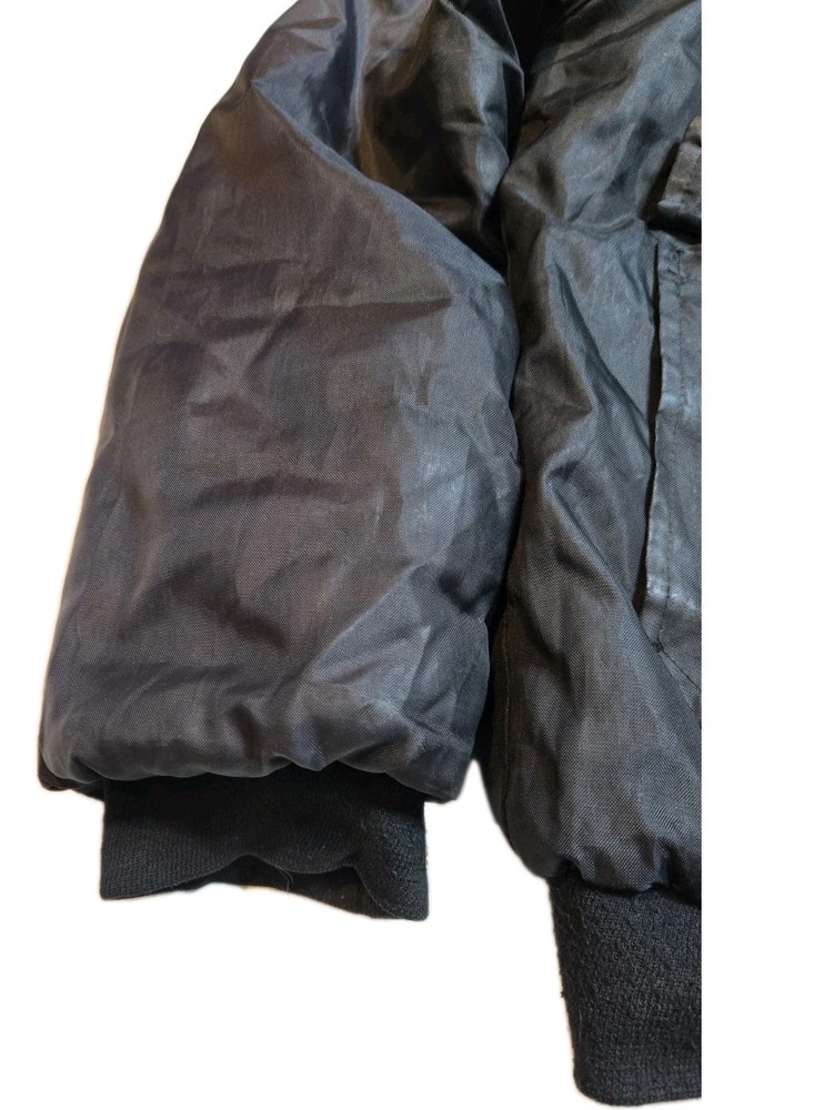 Vintage Security Bomber Jacket Black Quilted Puffy First Class M USA Patch