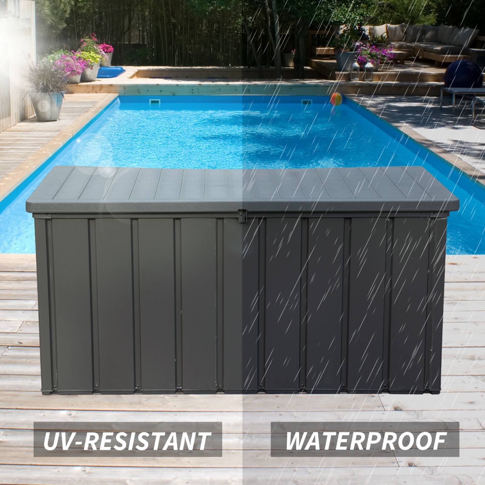 Domi Outdoor Storage Deck Box 100 Gallons Water Resistant Lockable with Wheels