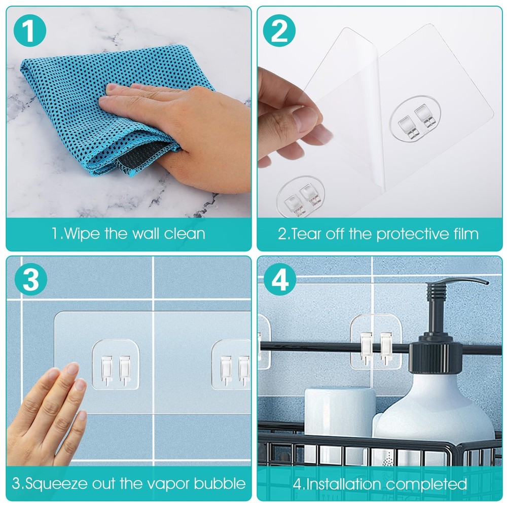 COMNICO 4 Pack Shower Caddy Adhesive Hooks Replacement, Strong Self-Adhesive...