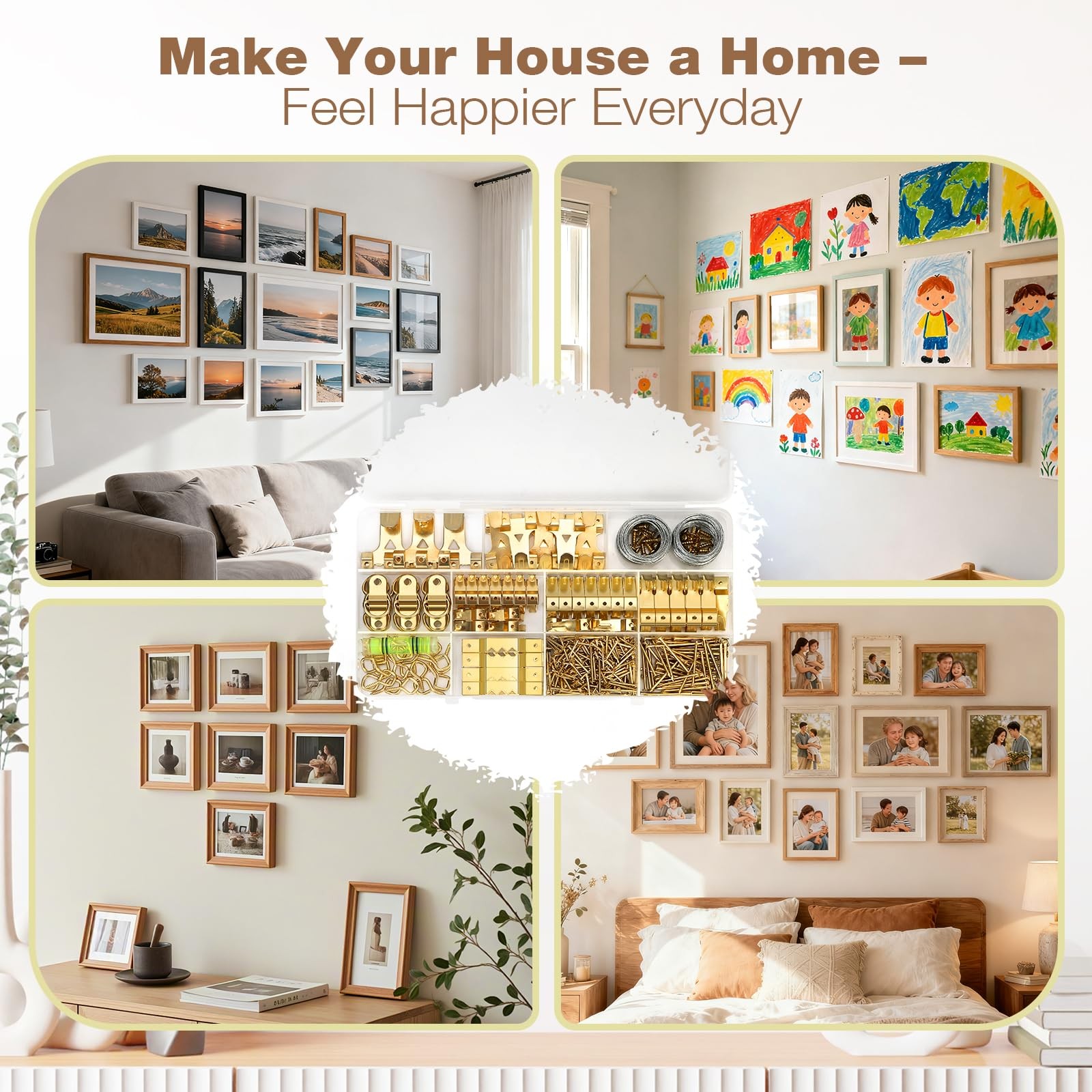 Lmutexyi 322Pcs Picture Hanging Kit, Professional Hangers with Gold