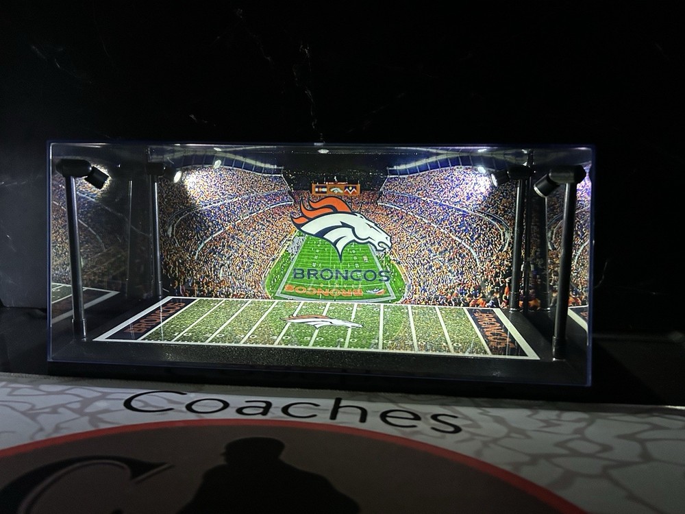 Denver Broncos Custom 2 Mini Helmet LED display case-