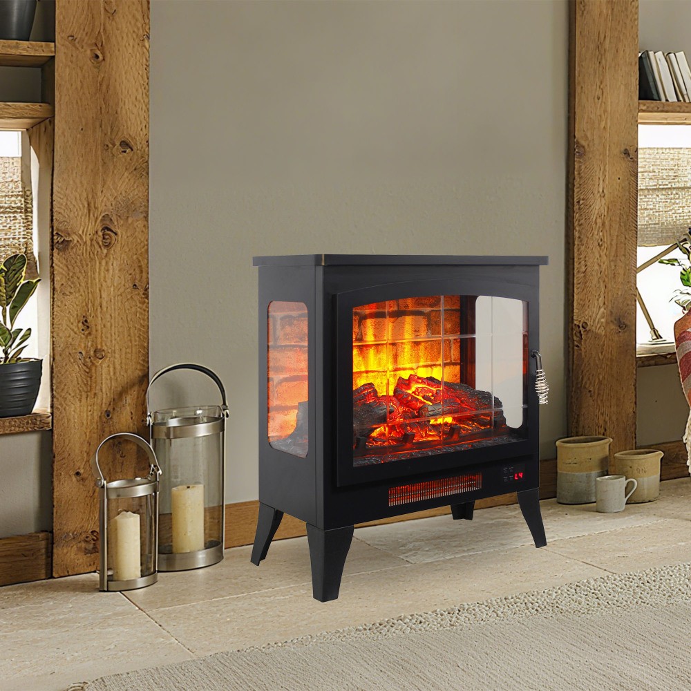 Three-Sided Open Electric Fireplace Heater with 3D Flame Effect