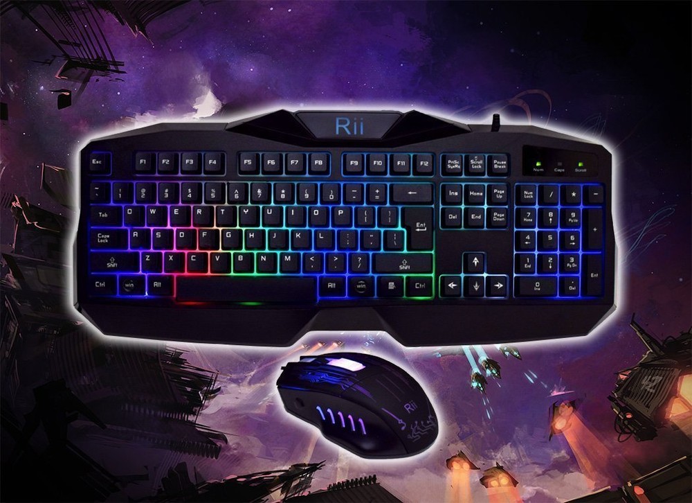 Rii RM400 Gaming Keyboard & Mouse Combo Bundle 7-Colors Backlit LED for Mac/PC