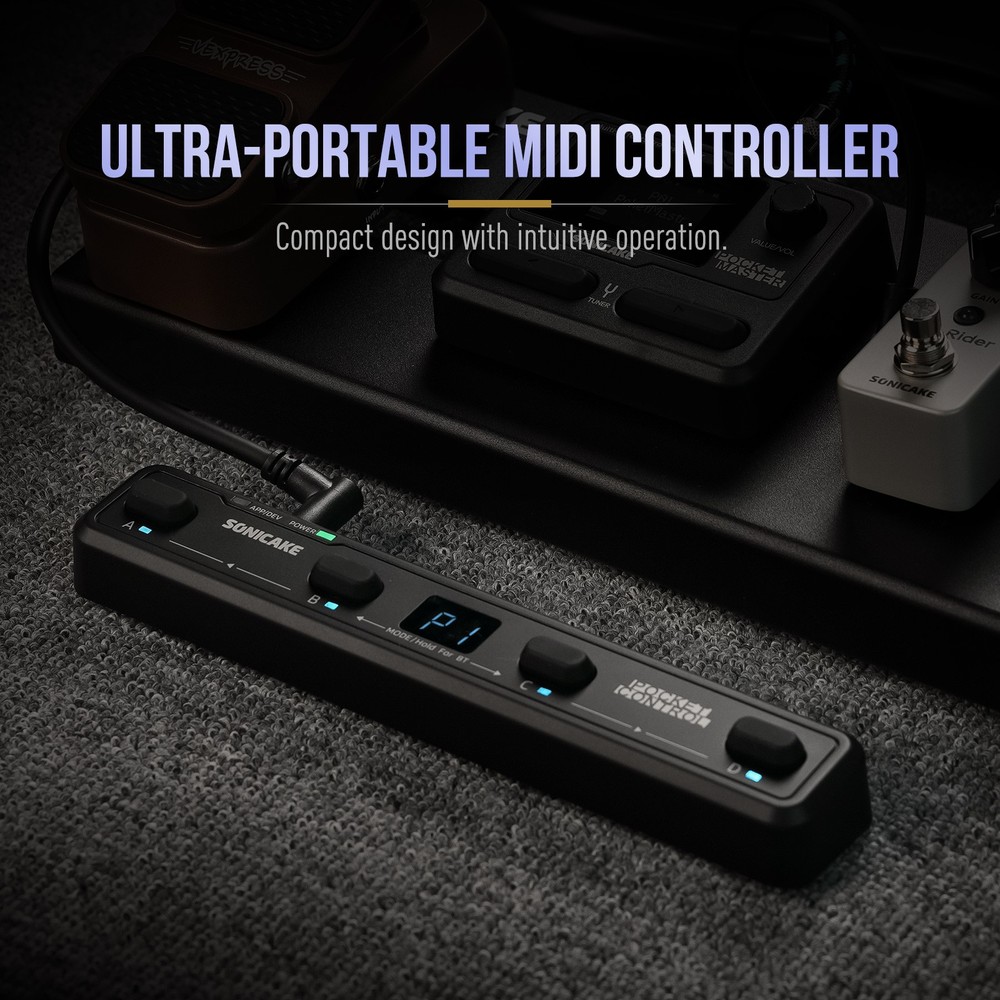 Sonicake Pocket Control Wireless MIDI Controller - 4 Programmable Footswitches